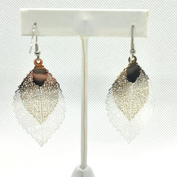 BOHO LEAF EARRINGS DROP EARRINGS NEW DOUBLE LEAF GOLD SILVER FAST SHIP! - Picture 5 of 7